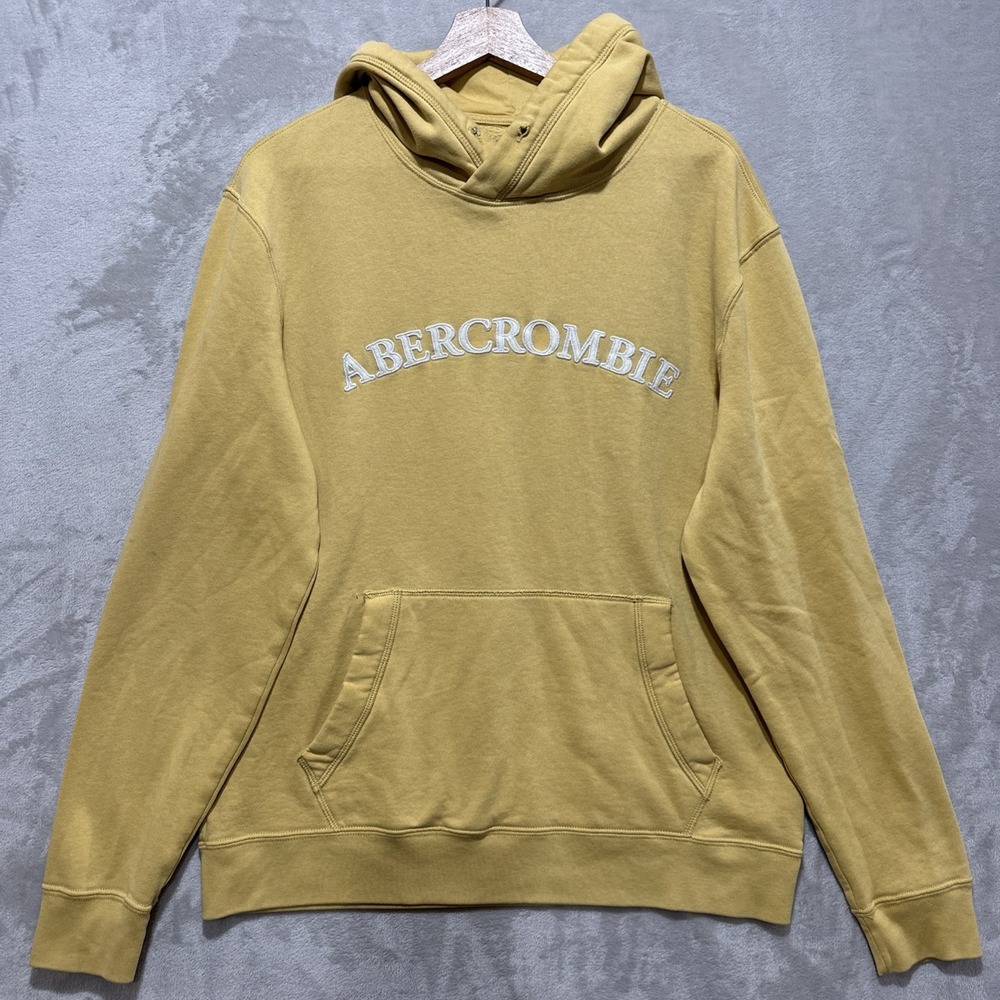 Abercrombie & Fitch Soft A&F Fleece Men's L Yellow Hoodie Sweatshirt Pocket